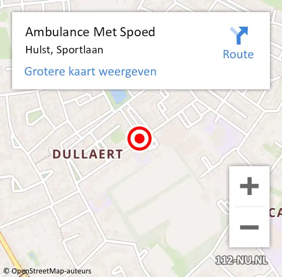 Locatie op kaart van de 112 melding: Ambulance Met Spoed Naar Hulst, Sportlaan op 13 augustus 2015 21:19