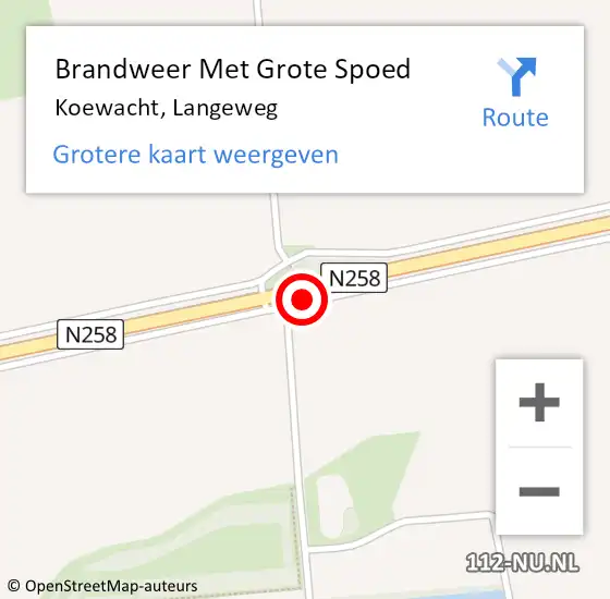 Locatie op kaart van de 112 melding: Brandweer Met Grote Spoed Naar Koewacht, Langeweg op 13 augustus 2015 21:30