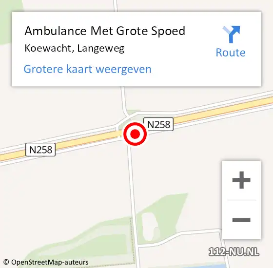 Locatie op kaart van de 112 melding: Ambulance Met Grote Spoed Naar Koewacht, Langeweg op 13 augustus 2015 21:34