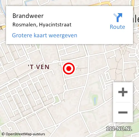 Locatie op kaart van de 112 melding: Brandweer Rosmalen, Hyacintstraat op 13 augustus 2015 22:21