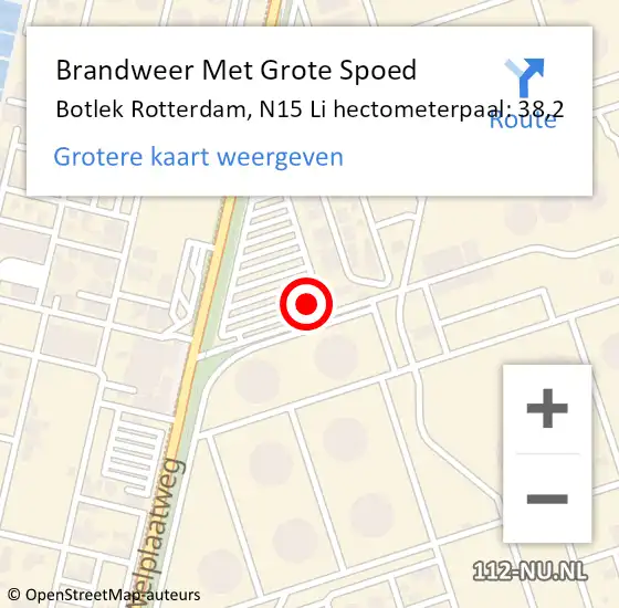 Locatie op kaart van de 112 melding: Brandweer Met Grote Spoed Naar Botlek Rotterdam, N15 Re hectometerpaal: 36,6 op 13 augustus 2015 22:27