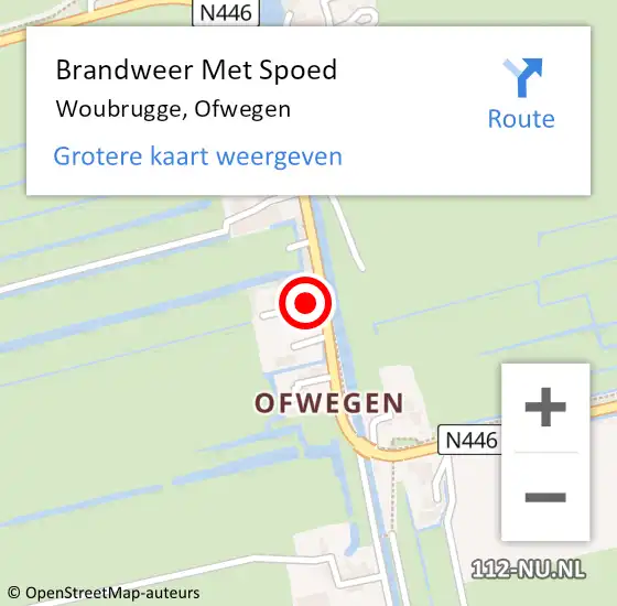 Locatie op kaart van de 112 melding: Brandweer Met Spoed Naar Woubrugge, Ofwegen op 13 augustus 2015 22:39