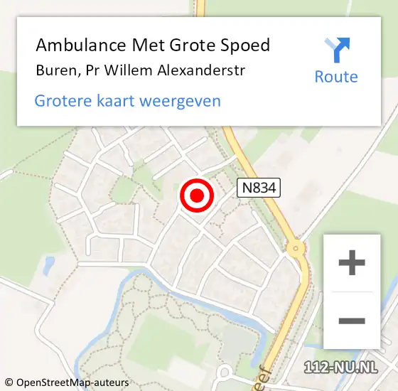 Locatie op kaart van de 112 melding: Ambulance Met Grote Spoed Naar Buren, Pr Willem Alexanderstr op 13 augustus 2015 22:59