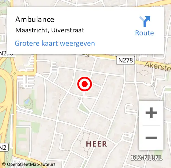 Locatie op kaart van de 112 melding: Ambulance Maastricht, Uiverstraat op 17 november 2013 10:38