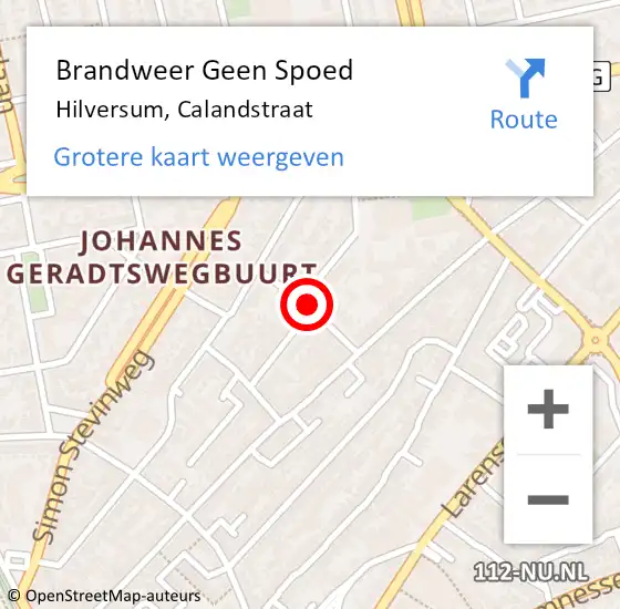 Locatie op kaart van de 112 melding: Brandweer Geen Spoed Naar Hilversum, Calandstraat op 14 augustus 2015 04:03