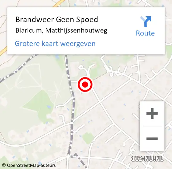 Locatie op kaart van de 112 melding: Brandweer Geen Spoed Naar Blaricum, Matthijssenhoutweg op 14 augustus 2015 04:26