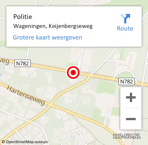 Locatie op kaart van de 112 melding: Politie Wageningen, Keijenbergseweg op 14 augustus 2015 05:45