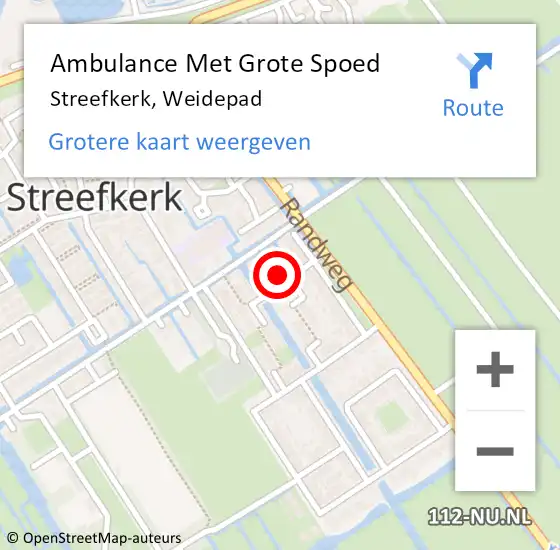 Locatie op kaart van de 112 melding: Ambulance Met Grote Spoed Naar Streefkerk, Weidepad op 14 augustus 2015 06:46