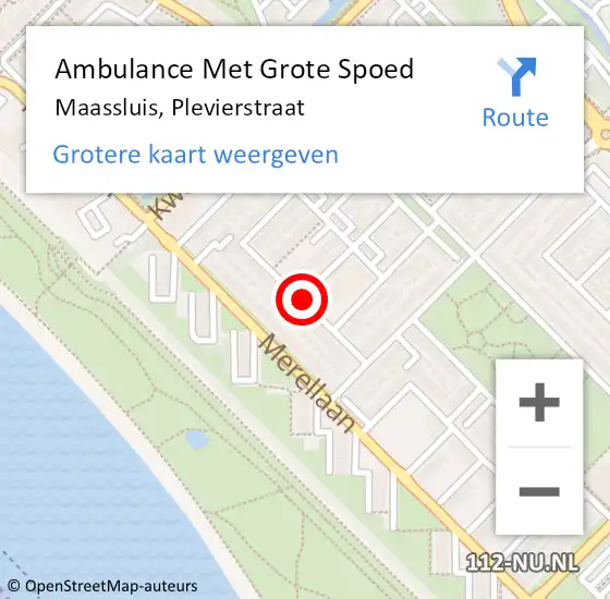 Locatie op kaart van de 112 melding: Ambulance Met Grote Spoed Naar Maassluis, Plevierstraat op 14 augustus 2015 06:56
