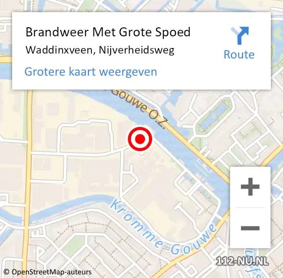 Locatie op kaart van de 112 melding: Brandweer Met Grote Spoed Naar Waddinxveen, Nijverheidsweg op 14 augustus 2015 07:24