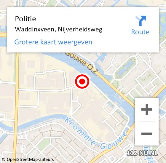 Locatie op kaart van de 112 melding: Politie Waddinxveen, Nijverheidsweg op 14 augustus 2015 07:26