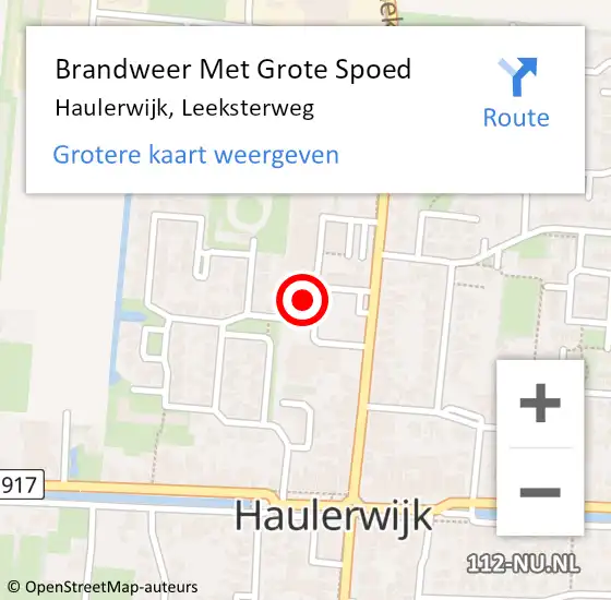 Locatie op kaart van de 112 melding: Brandweer Met Grote Spoed Naar Haulerwijk, Leeksterweg op 14 augustus 2015 09:15