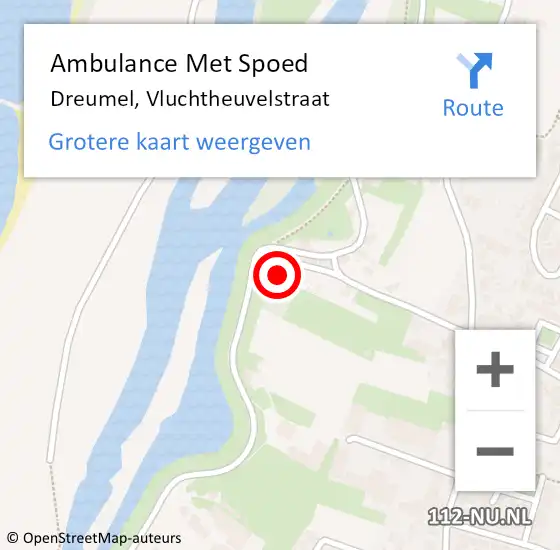 Locatie op kaart van de 112 melding: Ambulance Met Spoed Naar Dreumel, Vluchtheuvelstraat op 14 augustus 2015 11:58