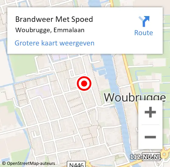 Locatie op kaart van de 112 melding: Brandweer Met Spoed Naar Woubrugge, Emmalaan op 14 augustus 2015 12:22