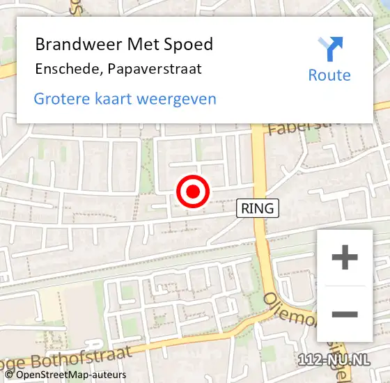 Locatie op kaart van de 112 melding: Brandweer Met Spoed Naar Enschede, Papaverstraat op 14 augustus 2015 12:40