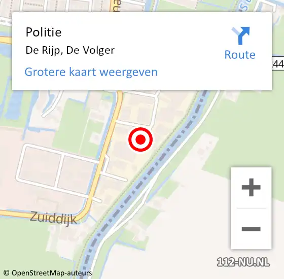 Locatie op kaart van de 112 melding: Politie De Rijp, De Volger op 14 augustus 2015 13:23