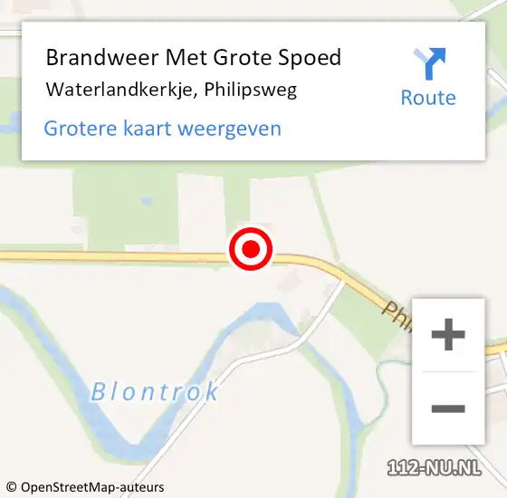 Locatie op kaart van de 112 melding: Brandweer Met Grote Spoed Naar Waterlandkerkje, Philipsweg op 14 augustus 2015 13:30