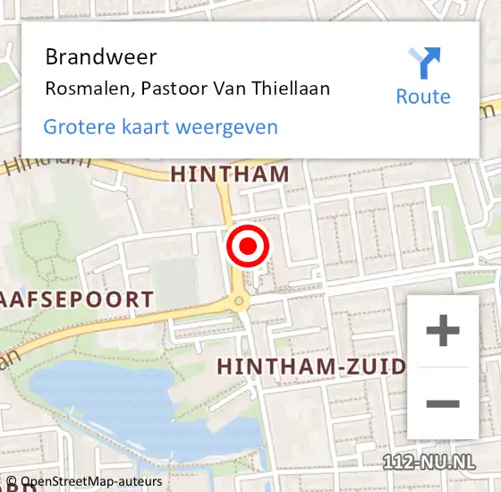 Locatie op kaart van de 112 melding: Brandweer Rosmalen, Pastoor Van Thiellaan op 14 augustus 2015 13:30