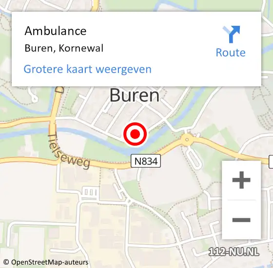 Locatie op kaart van de 112 melding: Ambulance Buren, Kornewal op 14 augustus 2015 14:10