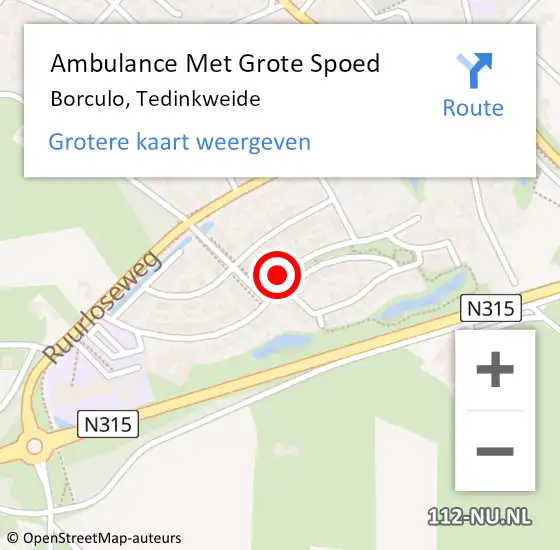 Locatie op kaart van de 112 melding: Ambulance Met Grote Spoed Naar Borculo, Tedinkweide op 14 augustus 2015 14:12