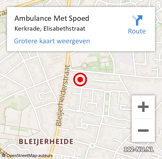 Locatie op kaart van de 112 melding: Ambulance Met Spoed Naar Kerkrade, Elisabethstraat op 14 augustus 2015 14:14