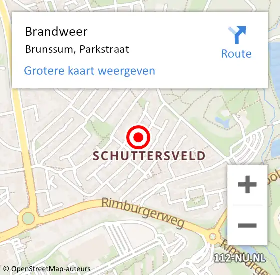 Locatie op kaart van de 112 melding: Brandweer Brunssum, Parkstraat op 14 augustus 2015 14:27