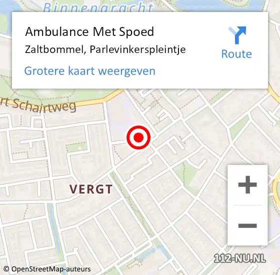 Locatie op kaart van de 112 melding: Ambulance Met Spoed Naar Zaltbommel, Parlevinkerspleintje op 14 augustus 2015 14:50