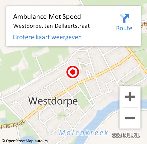 Locatie op kaart van de 112 melding: Ambulance Met Spoed Naar Westdorpe, Jan Dellaertstraat op 14 augustus 2015 14:54