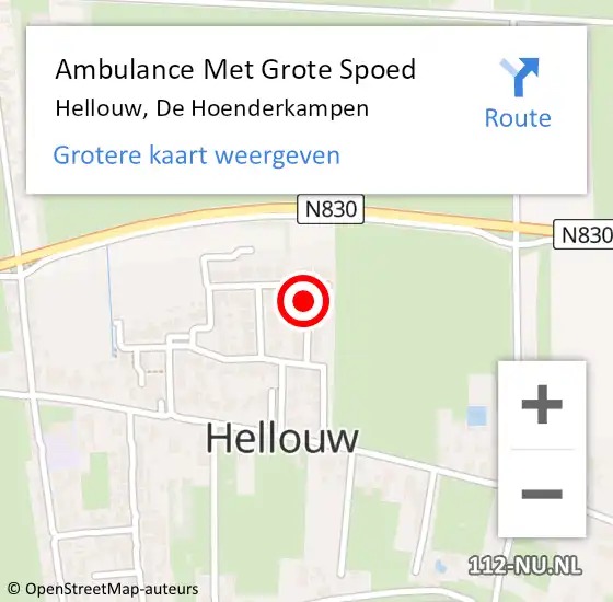 Locatie op kaart van de 112 melding: Ambulance Met Grote Spoed Naar Hellouw, De Hoenderkampen op 14 augustus 2015 17:20