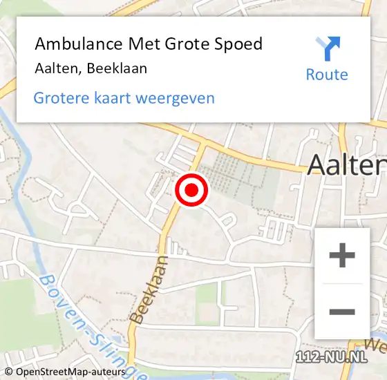 Locatie op kaart van de 112 melding: Ambulance Met Grote Spoed Naar Aalten, Beeklaan op 14 augustus 2015 17:25