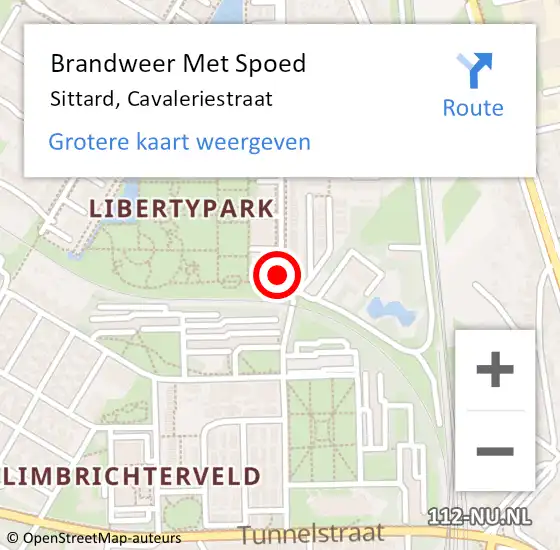 Locatie op kaart van de 112 melding: Brandweer Met Spoed Naar Sittard, Cavaleriestraat op 14 augustus 2015 18:22
