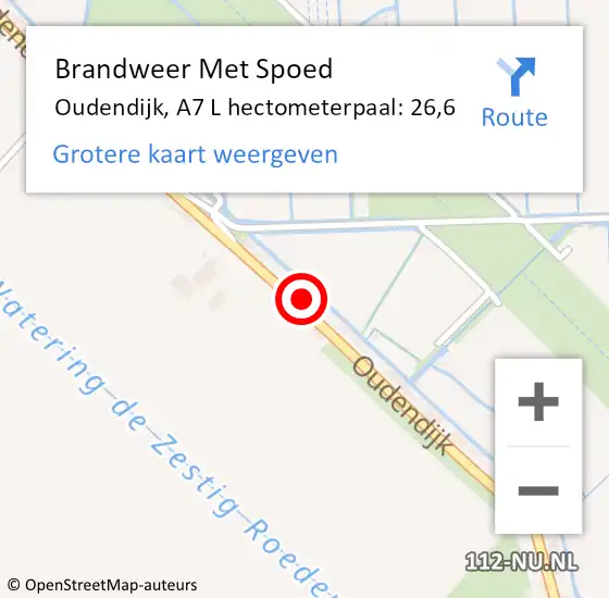 Locatie op kaart van de 112 melding: Brandweer Met Spoed Naar Oudendijk, A7 L hectometerpaal: 26,6 op 14 augustus 2015 19:40