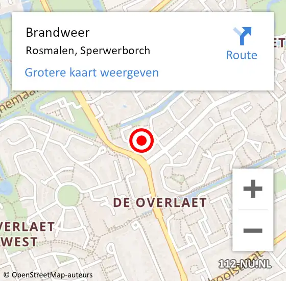 Locatie op kaart van de 112 melding: Brandweer Rosmalen, Sperwerborch op 14 augustus 2015 19:45