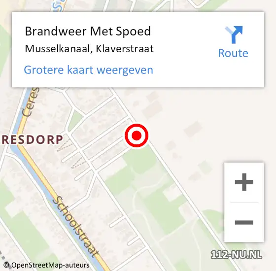 Locatie op kaart van de 112 melding: Brandweer Met Spoed Naar Musselkanaal, Klaverstraat op 14 augustus 2015 20:09