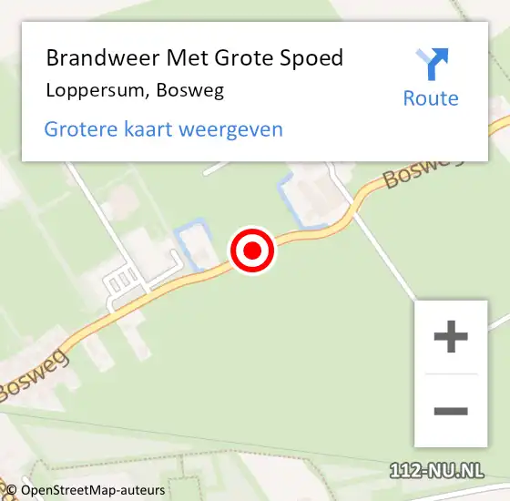 Locatie op kaart van de 112 melding: Brandweer Met Grote Spoed Naar Loppersum, Bosweg op 14 augustus 2015 20:50