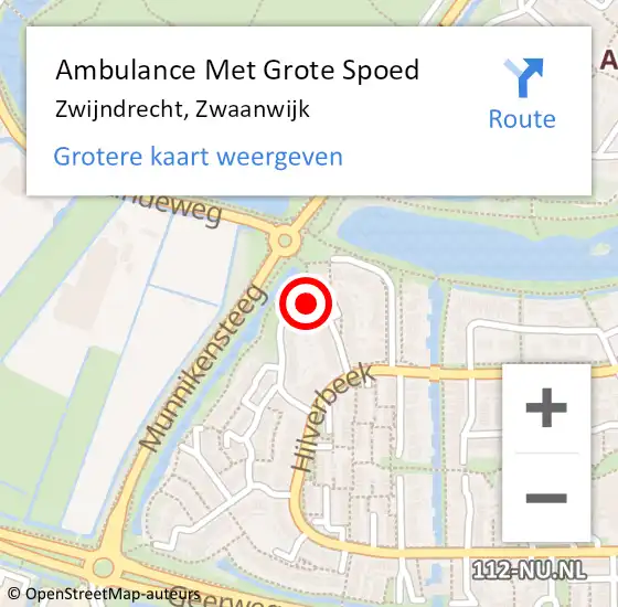 Locatie op kaart van de 112 melding: Ambulance Met Grote Spoed Naar Zwijndrecht, Zwaanwijk op 14 augustus 2015 21:10