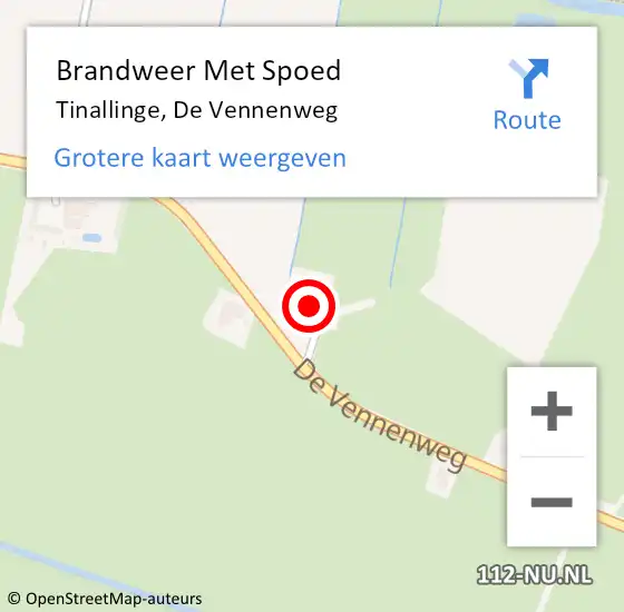 Locatie op kaart van de 112 melding: Brandweer Met Spoed Naar Tinallinge, De Vennenweg op 14 augustus 2015 22:02