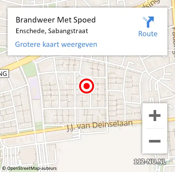 Locatie op kaart van de 112 melding: Brandweer Met Spoed Naar Enschede, Sabangstraat op 14 augustus 2015 22:46