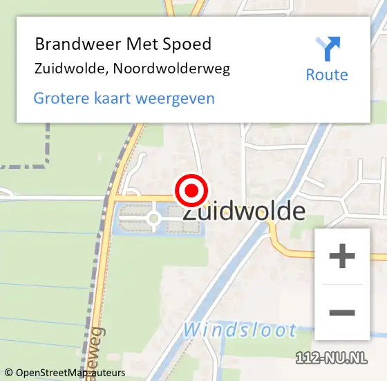 Locatie op kaart van de 112 melding: Brandweer Met Spoed Naar Zuidwolde, Noordwolderweg op 14 augustus 2015 22:55