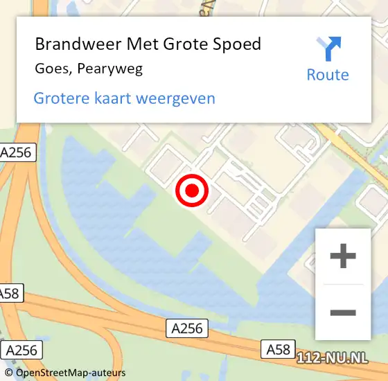 Locatie op kaart van de 112 melding: Brandweer Met Grote Spoed Naar Goes, Pearyweg op 15 augustus 2015 00:49