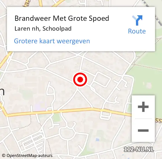 Locatie op kaart van de 112 melding: Brandweer Met Grote Spoed Naar Laren nh, Schoolpad op 15 augustus 2015 00:55