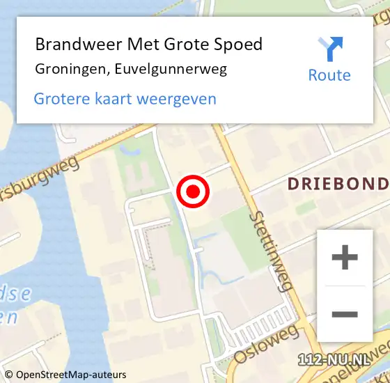 Locatie op kaart van de 112 melding: Brandweer Met Grote Spoed Naar Groningen, Euvelgunnerweg op 15 augustus 2015 03:40