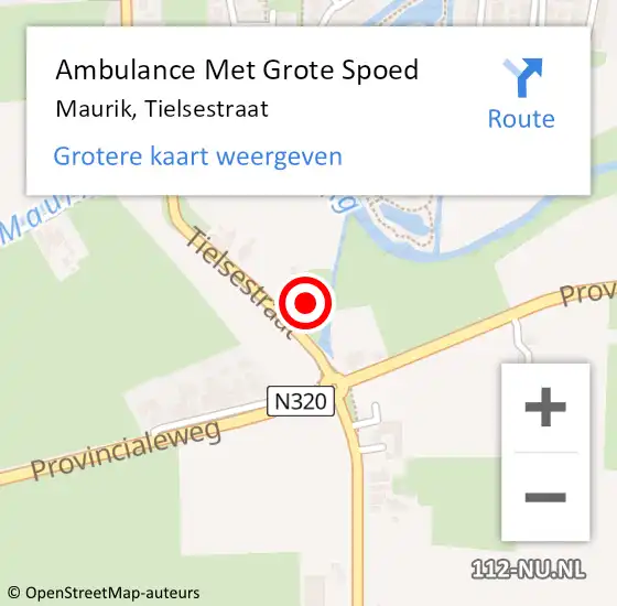 Locatie op kaart van de 112 melding: Ambulance Met Grote Spoed Naar Maurik, Tielsestraat op 17 november 2013 12:56