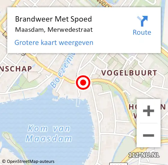 Locatie op kaart van de 112 melding: Brandweer Met Spoed Naar Maasdam, Merwedestraat op 15 augustus 2015 07:54