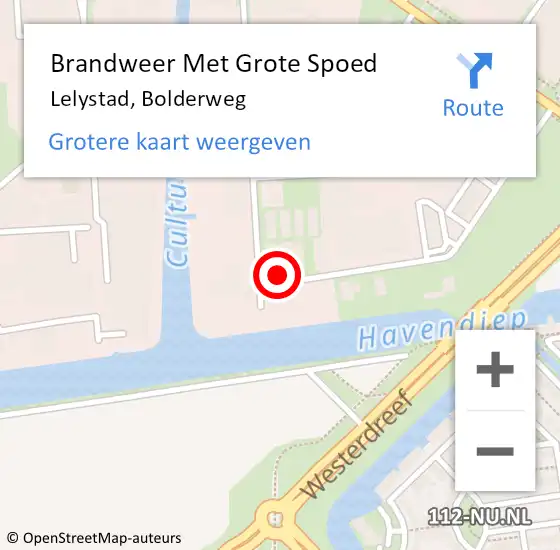 Locatie op kaart van de 112 melding: Brandweer Met Grote Spoed Naar Lelystad, Bolderweg op 15 augustus 2015 10:00