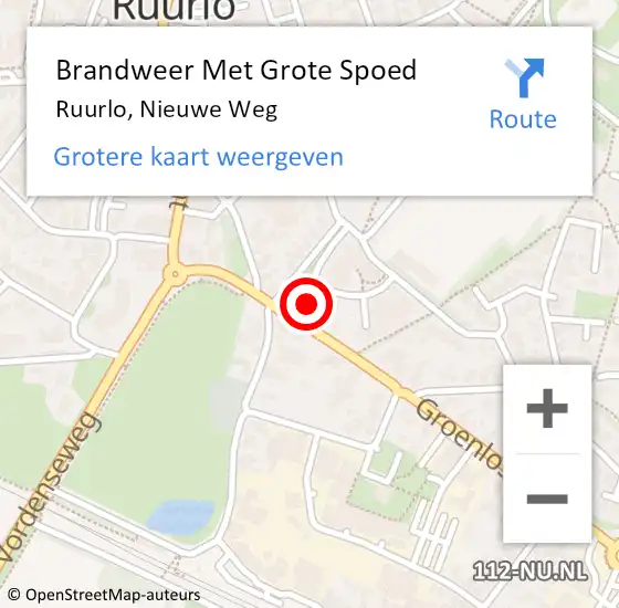 Locatie op kaart van de 112 melding: Brandweer Met Grote Spoed Naar Ruurlo, Nieuwe Weg op 17 november 2013 13:13