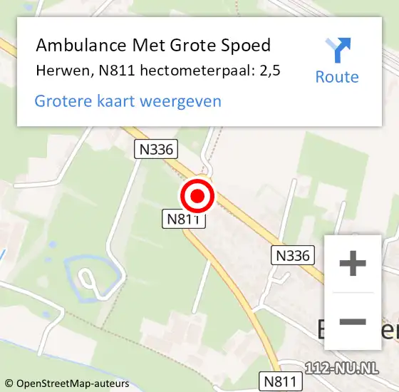 Locatie op kaart van de 112 melding: Ambulance Met Grote Spoed Naar Herwen, N811 hectometerpaal: 2,5 op 15 augustus 2015 10:55