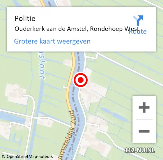 Locatie op kaart van de 112 melding: Politie Ouderkerk aan de Amstel, Rondehoep West op 15 augustus 2015 11:07