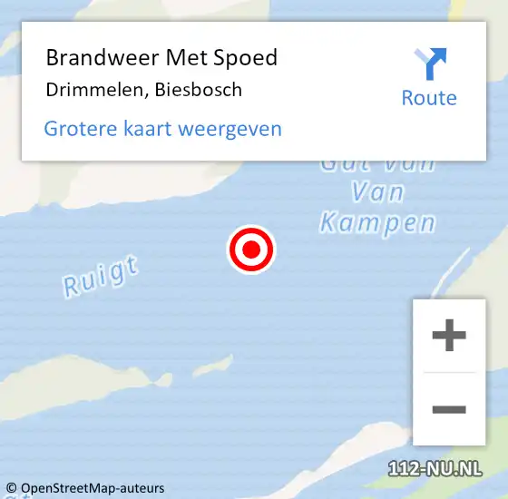 Locatie op kaart van de 112 melding: Brandweer Met Spoed Naar Drimmelen, Biesbosch op 15 augustus 2015 11:33