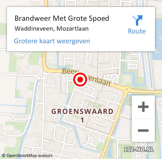 Locatie op kaart van de 112 melding: Brandweer Met Grote Spoed Naar Waddinxveen, Mozartlaan op 15 augustus 2015 11:43